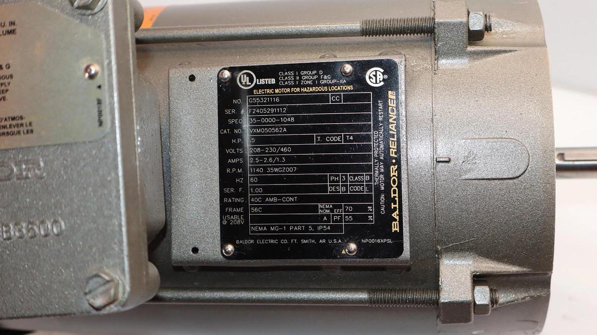 Baldor Explosion Proof Motor VXM050562A .5hp 1/2hp 208-230/460V NOS