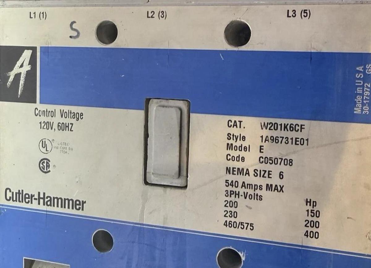 Refurbished Cutler Hammer W201K6CF Advantage Contactor Eaton Size Sz 6 540A 120V W201K6CF