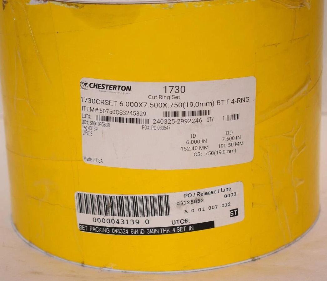 CHESTERTON 1730 Mechanical Seal Service Packing Cut Ring 6" x 7.5" x .75" 4-RNG