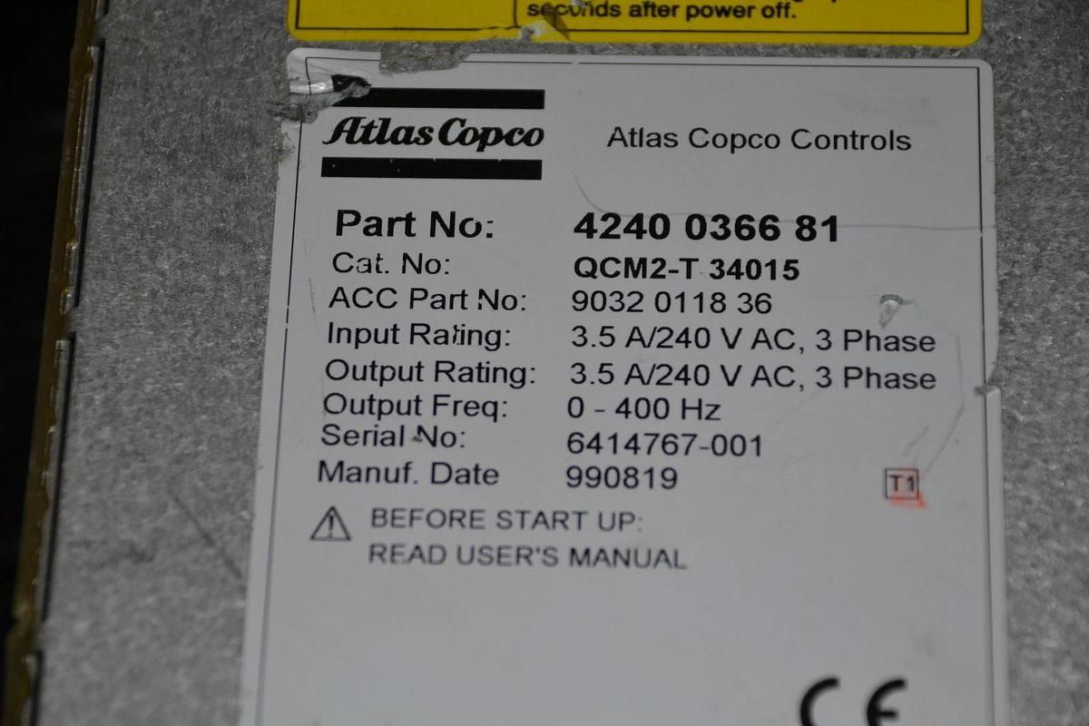 Used ATLAS COPCO CONTROLS 4240 0366 81 QCM2-T QCM2 T 34015 4240036681 QCM2T34015