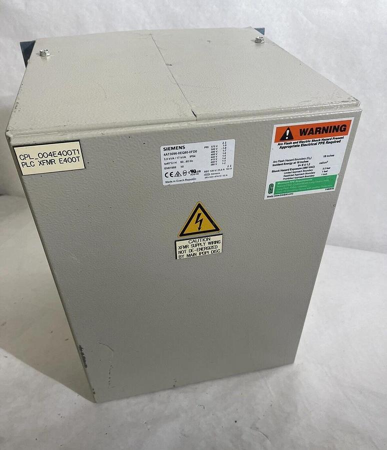 Used SIEMENS 4AT3096-0EQ80-0FD0 Transformer 380, 460, 480, 575, to 120v 3kva  17kva