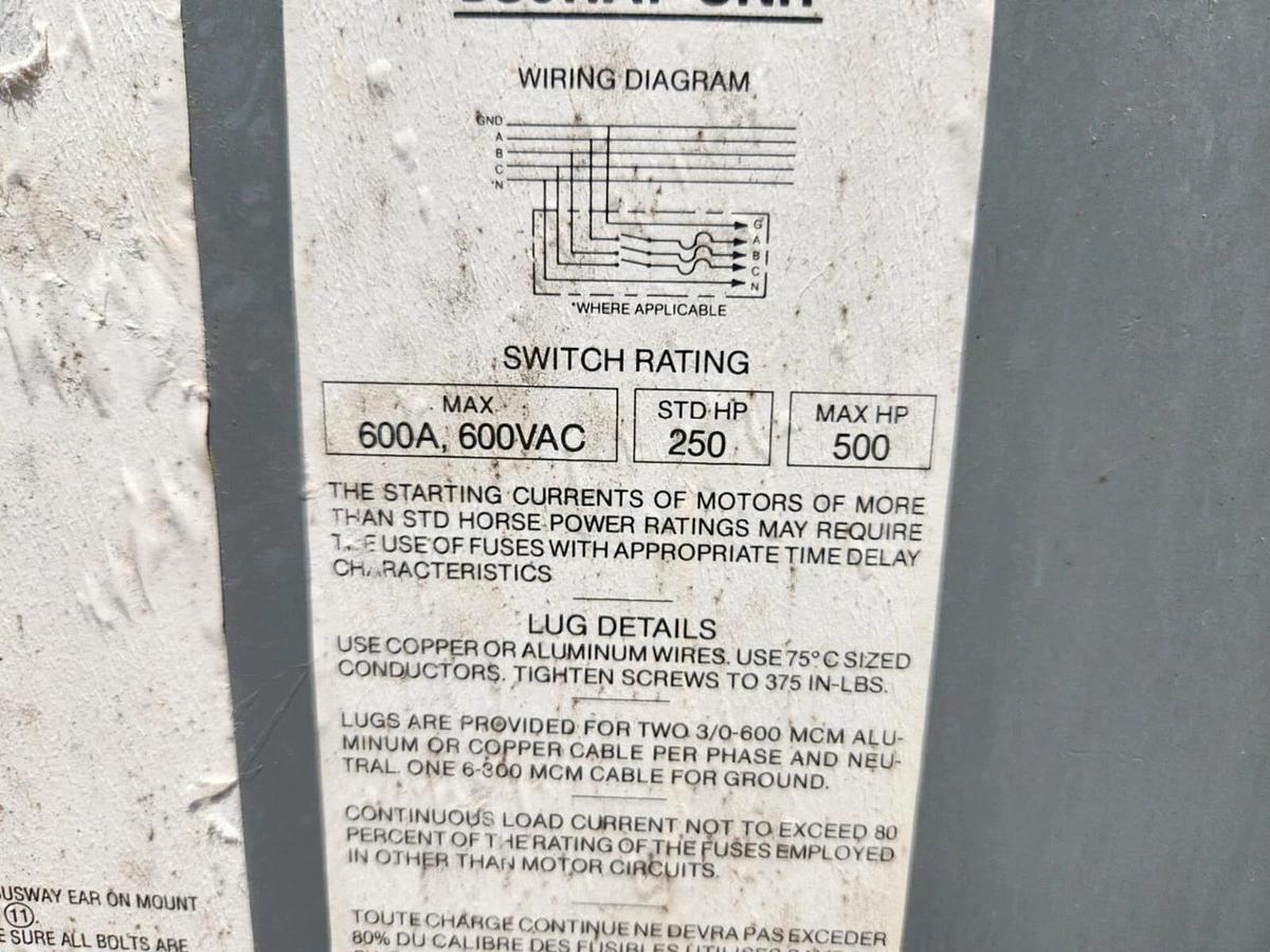 Used SQUARE D I-Line Fusible Busway Switch PBQ3660G 600A 600 Amp Ser 6 3P3W 600v 3ph
