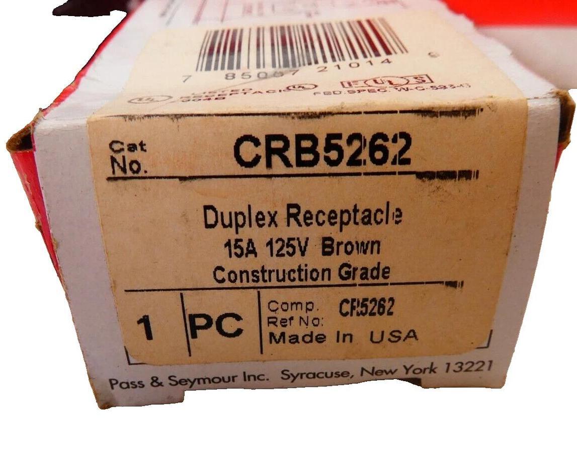 Legrand Pass & Seymour Duplex Receptacle CRB5262 125V 15A Brown (Box of 10 -NEW)