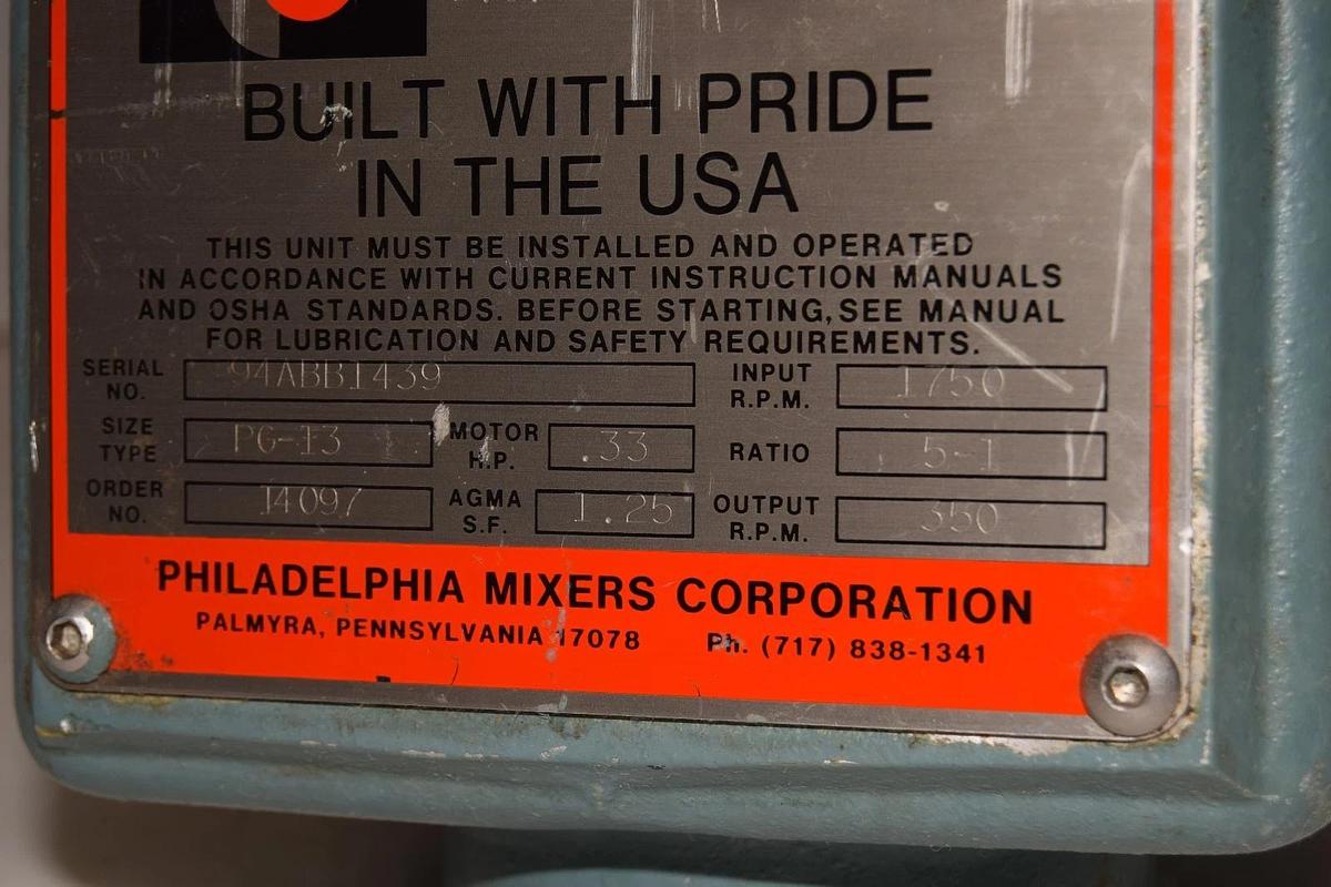 Philadelphia Portable Mixer Tank Agitator PG-13 1/3hp 350rpm 3ph Lightnin NOS