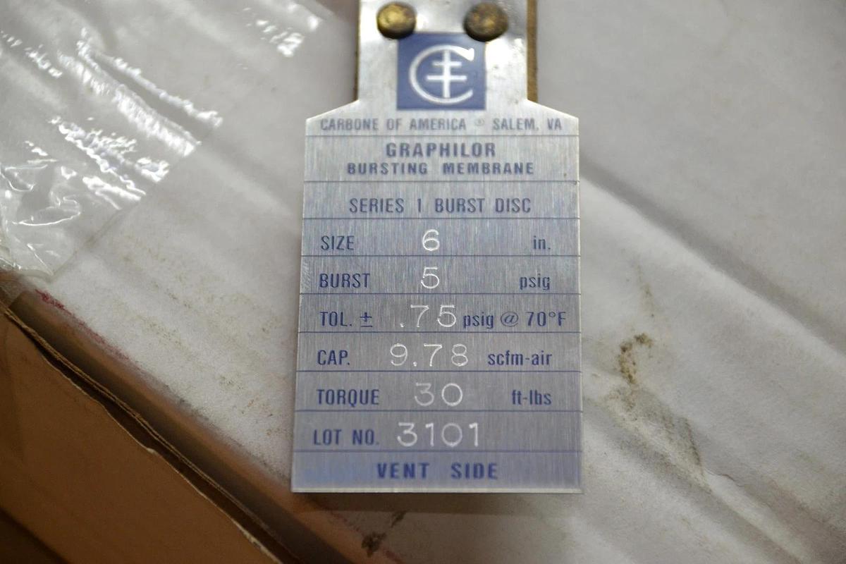 Carbone of Americal Graphilor Bursting Membrane Series 1 Burst Disc 6" 5psi NEW