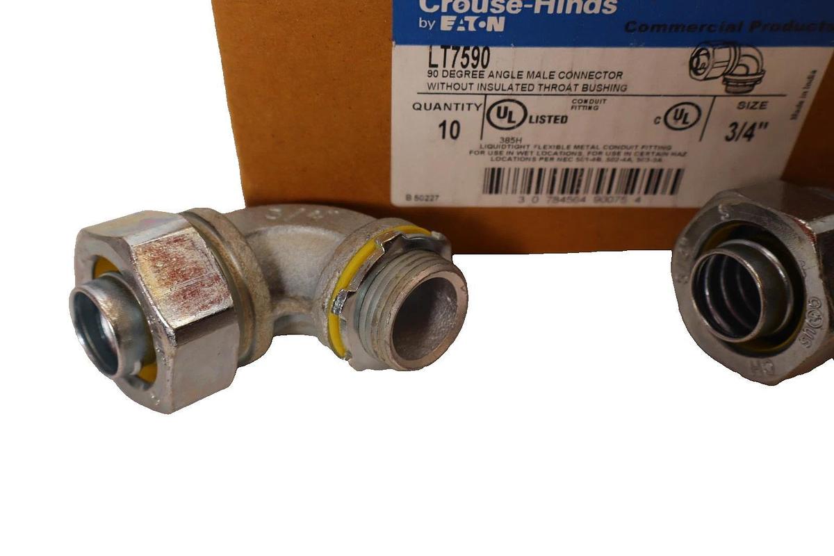 Eaton Crouse-Hinds LT7590 90° Male Metal Connector Conduit Fitting 3/4" *Qty 10