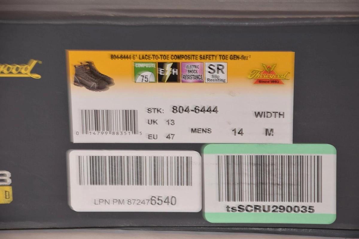 THOROGOOD 804-6444 Men 14 M 6" Lace-To-Toe Composite Safety Toe Gen-Flex2, Black