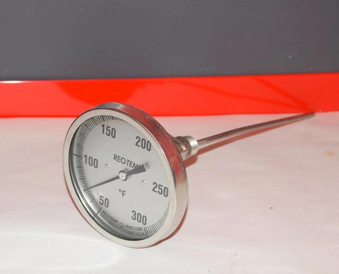 REOTEMP Thermometer Gauge 50-300 Degrees F Fahrenheit SS 5" face  12" probe *NEW