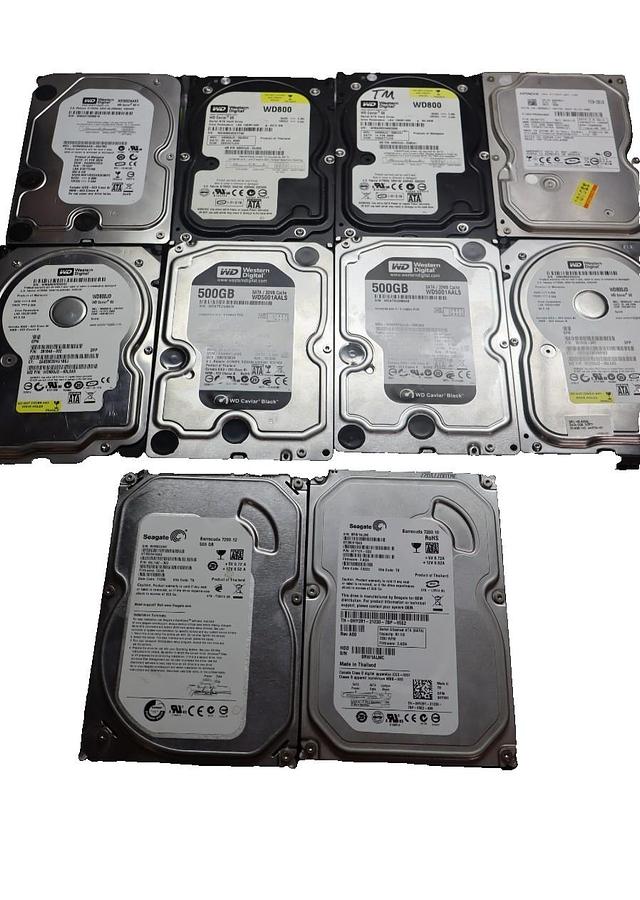 Used (Lot of 10) HDD Hard Drive Big Large Lot - 8 SATA and 2 MOLEX 500gb 160gb 80gb