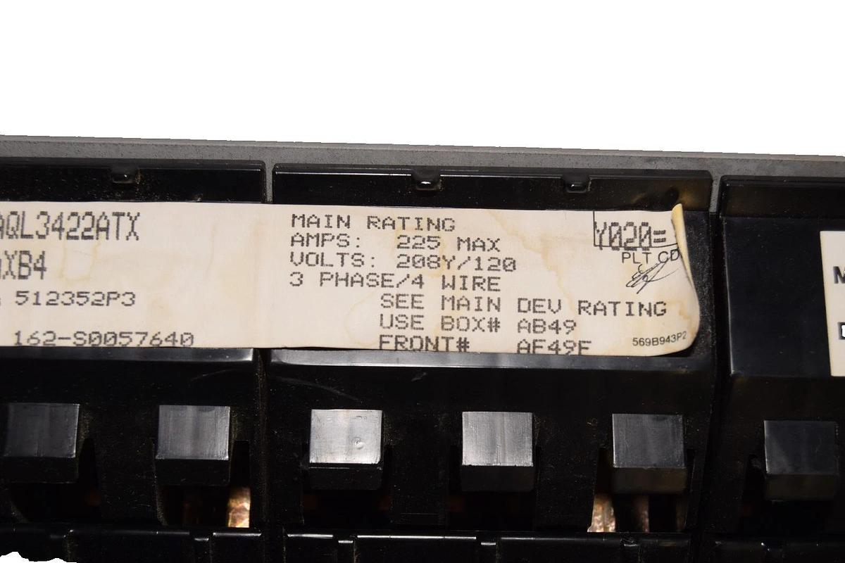 Used General Electric / GE AQL3422ATX 225Amp 3Ph Main Lug Panelboard Interior