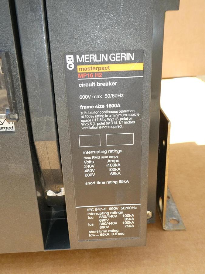 Used Merlin Gerin MP16H2 1600A  Masterpact Circuit Breaker 1600 Amp w/ Shunt MP16 H2