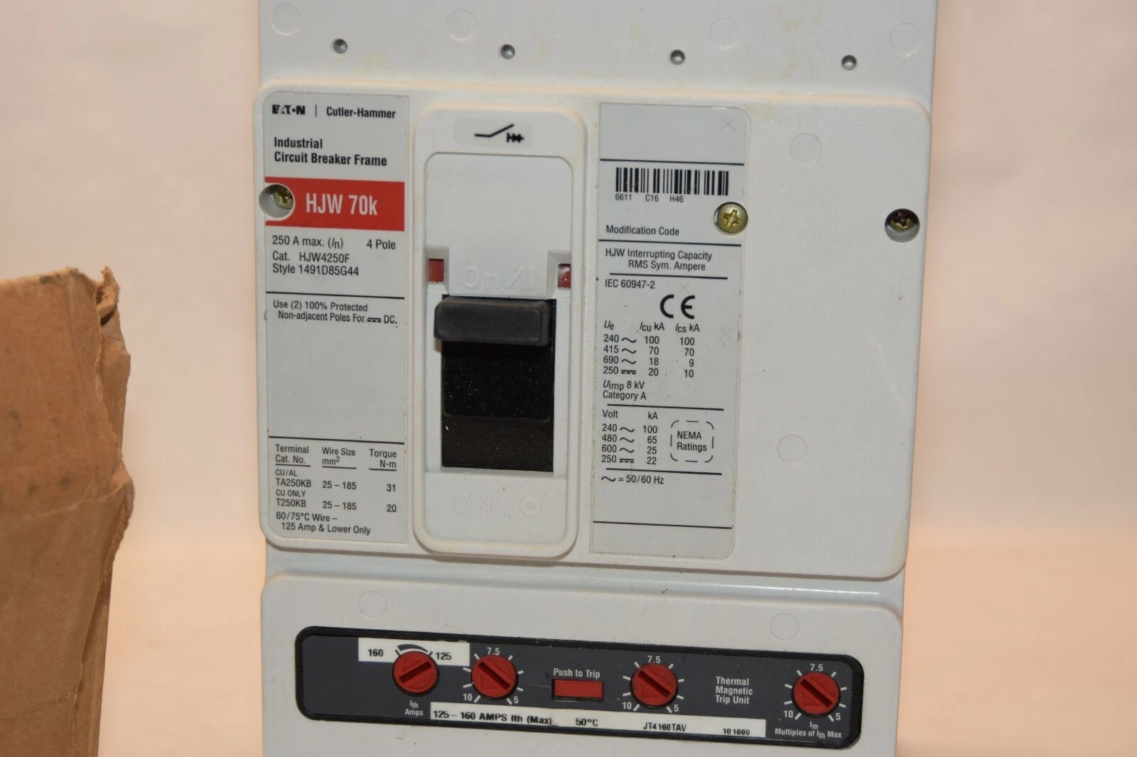 EATON CUTLER HAMMER HJW4160V HJW4250F HJW70K 4P 160A Amp Circuit Breaker (NEW)
