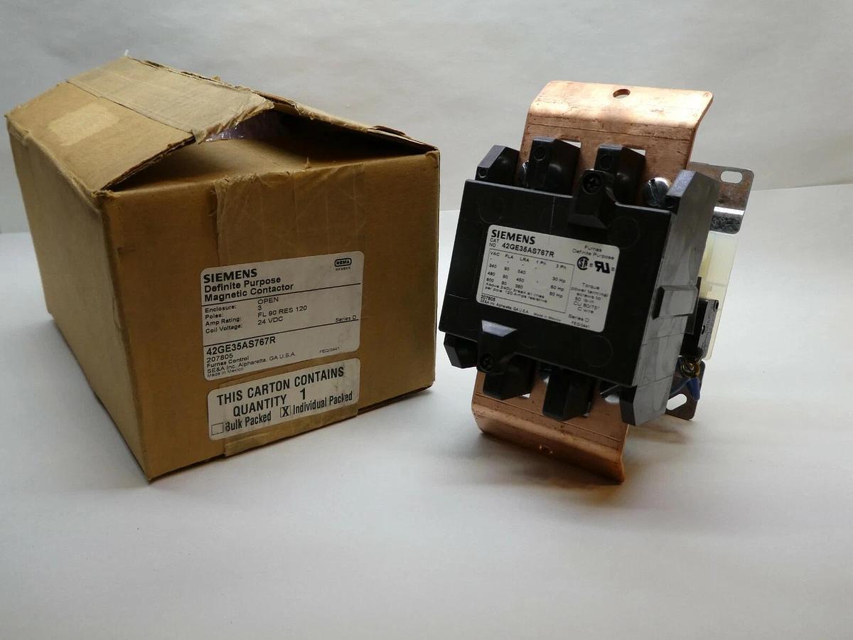 Used Siemens Definite Purpose Contactor 42GE35AS767R 3 pole 24VDC COIL 90A (NEW)