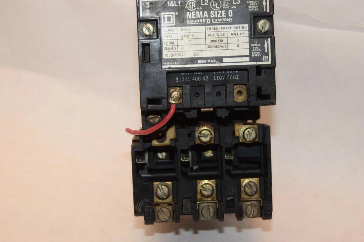 Used SQUARE D Starter 8536 SB0-2 SB02 SBO-2 SBO2 8536SB0-2 Size Sz 0 110/120v Coil