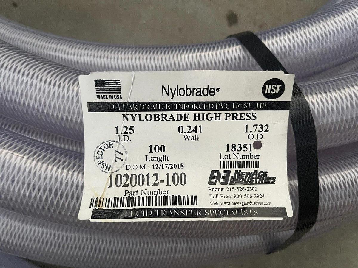 Used Nylobrade 100' PVC High Pressure Tubing 1-1/4" ID x 1.732" OD  1.25" 1020012-100