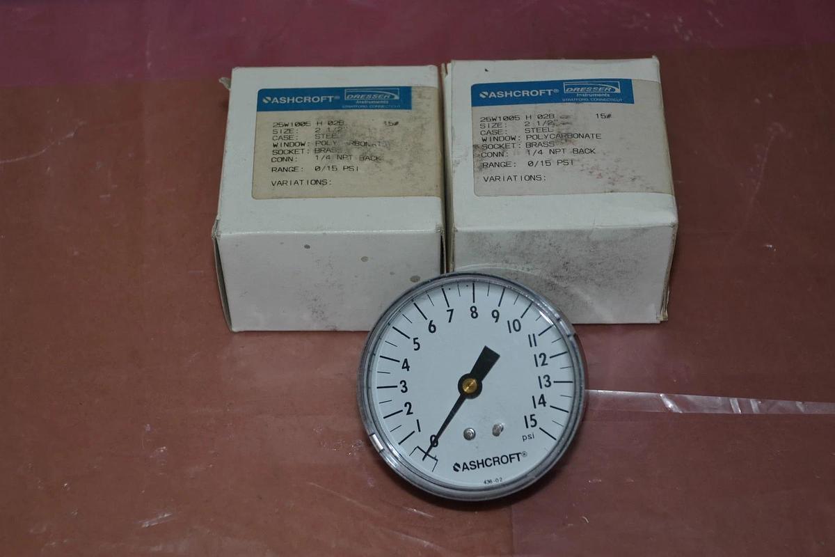(LOT OF 2) ASHCROFT PRESSURE GAUGE 25W1005 H 02B 15# 25W1005H02B 15# NEW