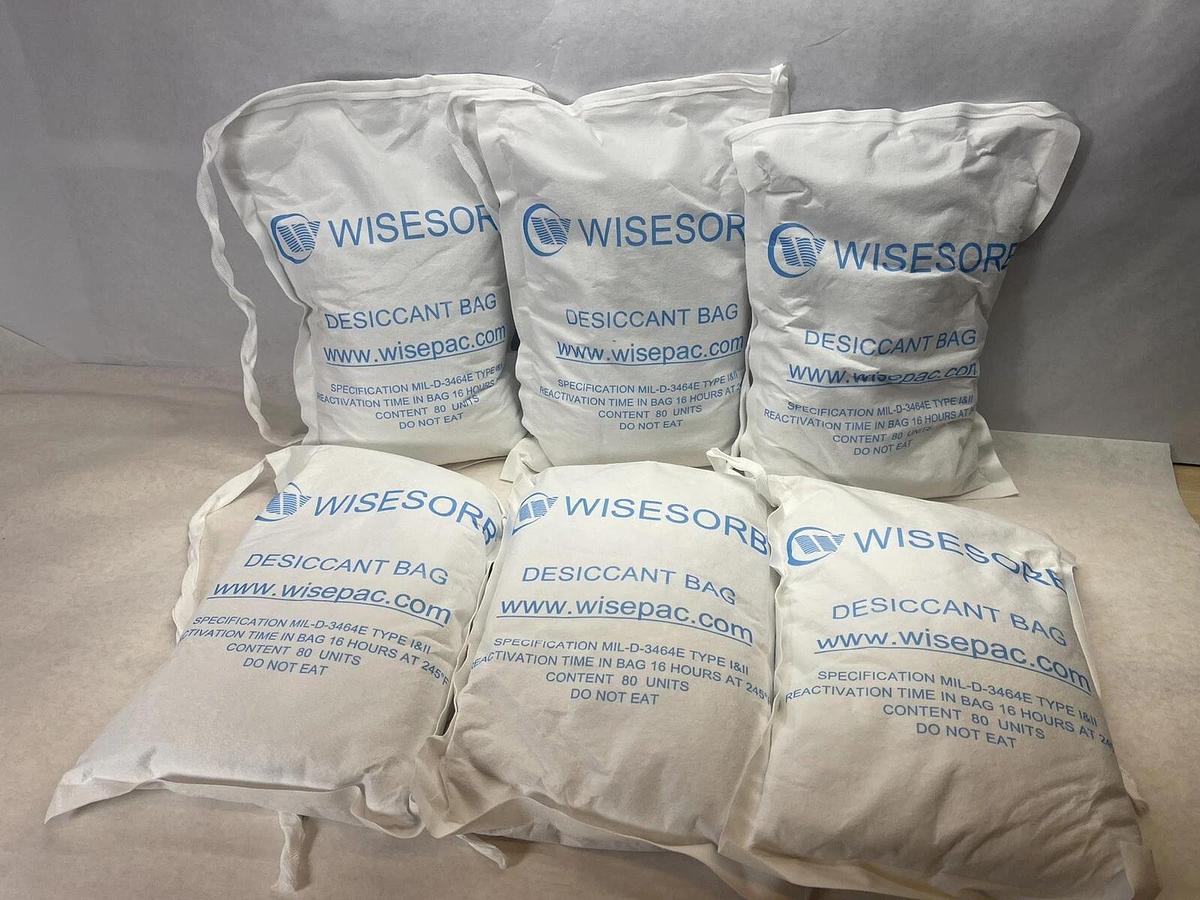 Used 6 bags, Wisesorb Montmorillonite large Desiccant Bag, Size 80 Units, MIL-D-3464E