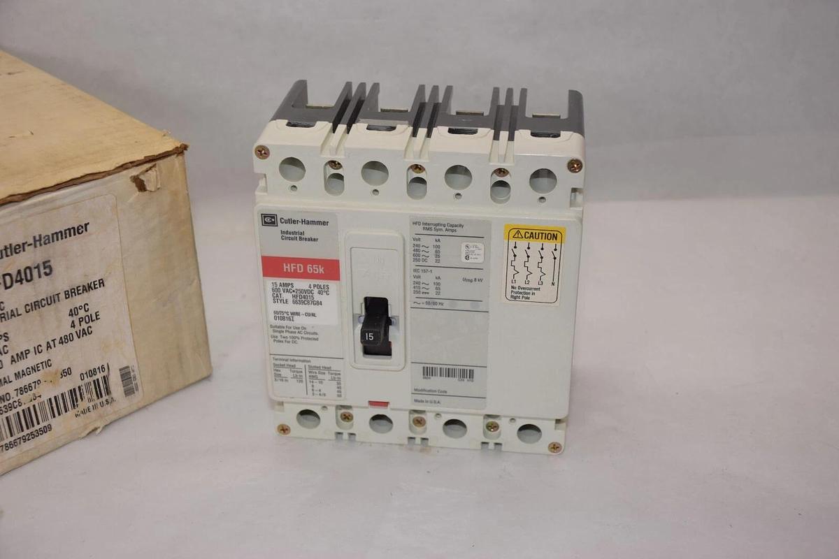 CUTLER HAMMER Circuit Breaker HFD65k HFD4015 15A 15 Amp 600v 4p Therm Mag NEW