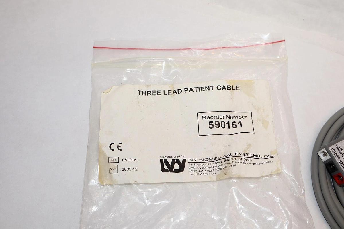 (NEW) IVY BIOMEDICIAL SYSTEMS 590161 Three Lead Patient Cable
