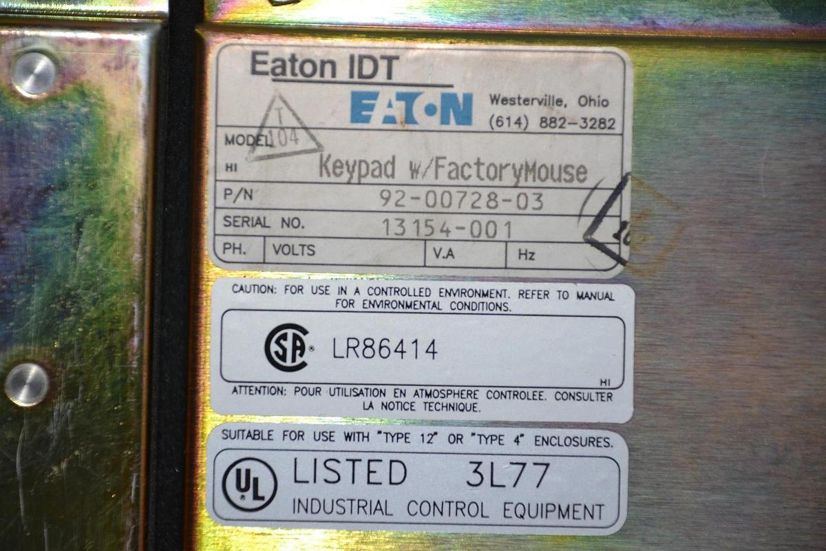 Used EATON CUTLER HAMMER KEYPAD W/FACTORY MOUSE 92-00728-03 92 00728 03 920072803