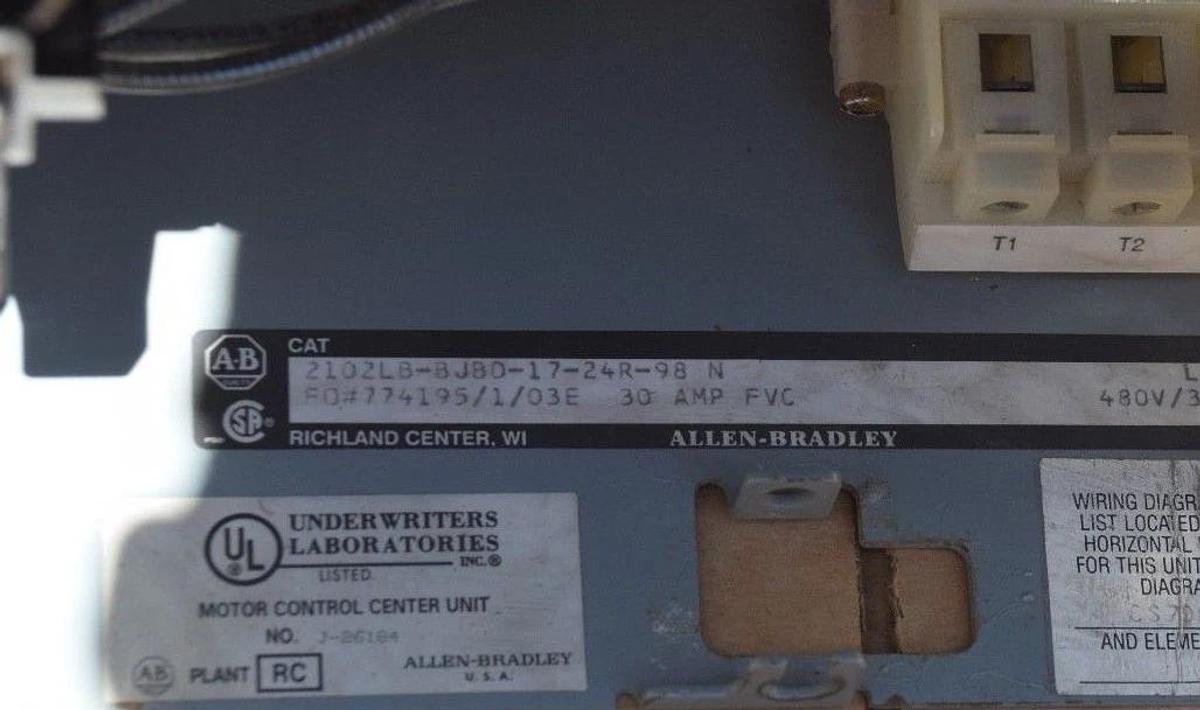 Used ALLEN BRADLEY 2100 MCC Bucket 30 Amp fusible FVC Starter 2102LB-BJBD-17-24R-98