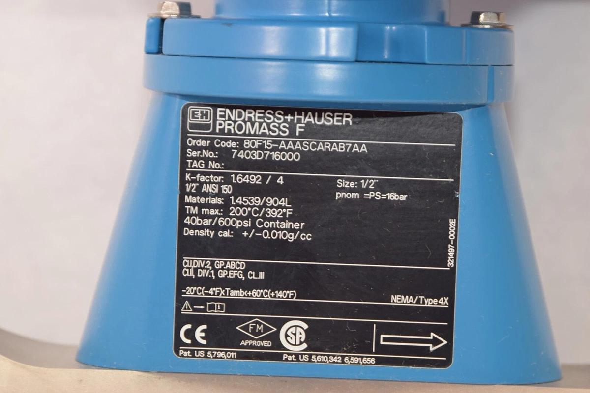 ENDRESS + HAUSER Promass 80F Mass Flowmeter 80F15 80F15-AAASCARAB7AA 1/2"  NEW