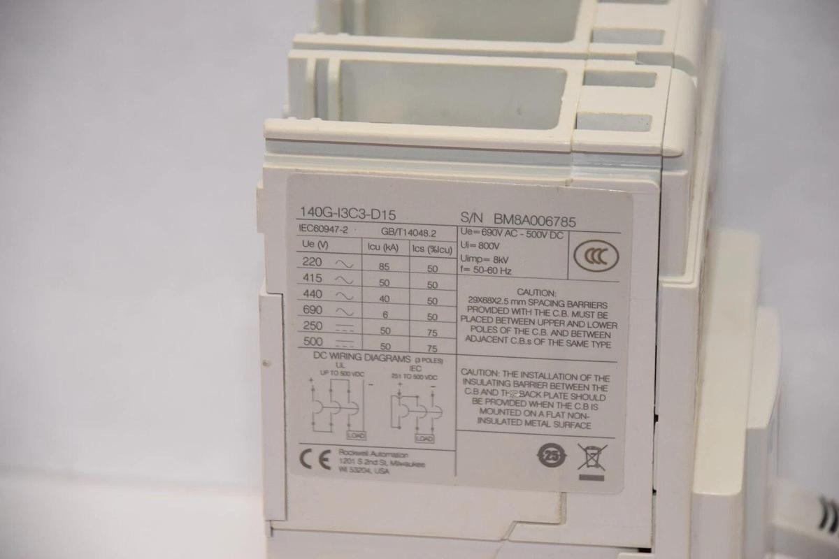 Used ALLEN BRADLEY 140G-I3C3-D15 3P 480V 150Amp 150 A Amp 150A Circuit Breaker