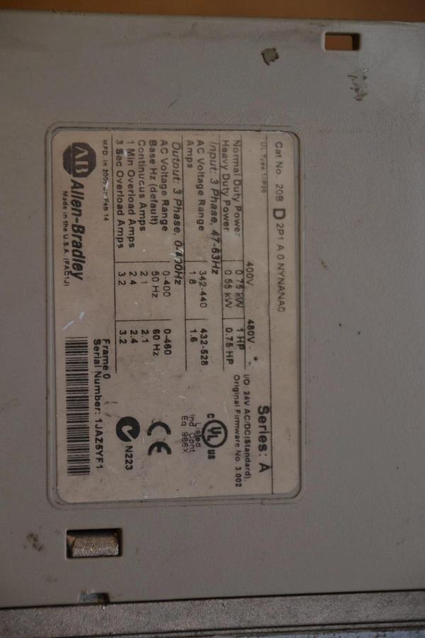 Used ALLEN BRADLEY 20B D 2P1 A 0 NYNANA0 20BD2P1A0NYNANA0  1HP  AC DRIVE