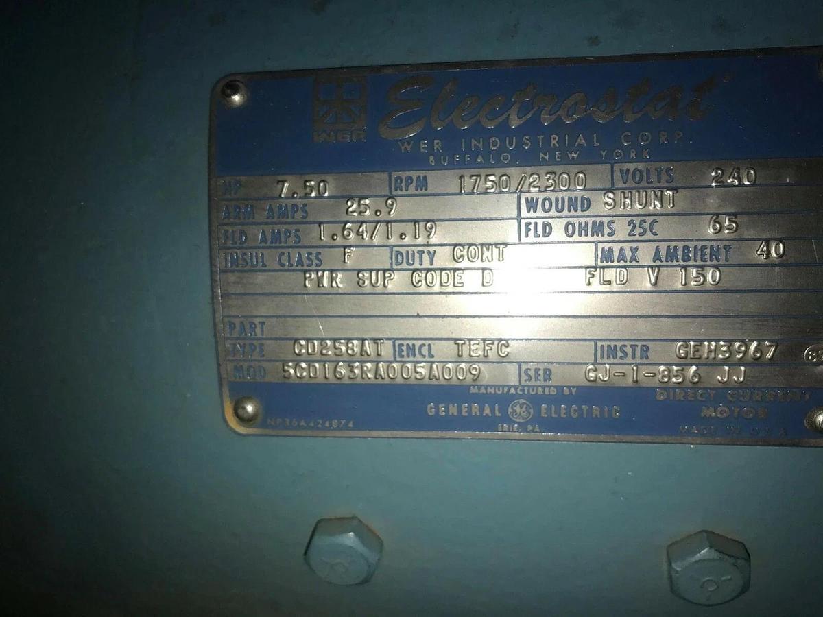 GENERAL ELECTRIC 7.5hp Direct Current Motor GE CD258AT 240vdc 1750 7.5 hp (NOS)