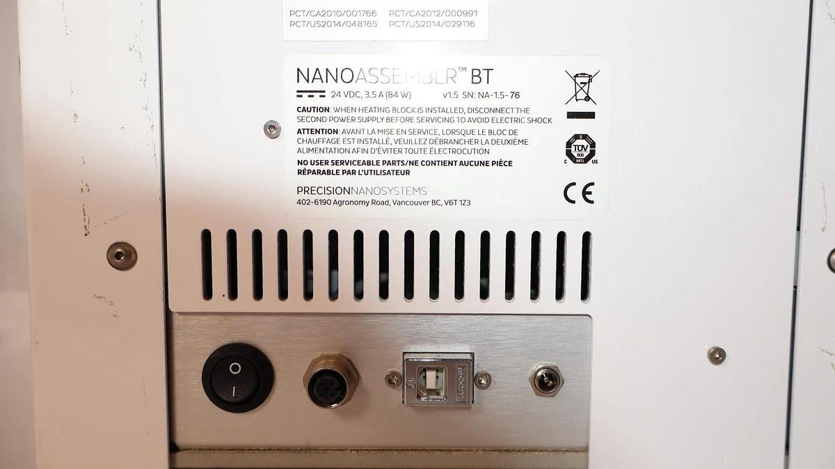 Used Precision Nanosystems Microfluidic Instrument NanoAssemblr BT NA-1.5-76 24Vdc