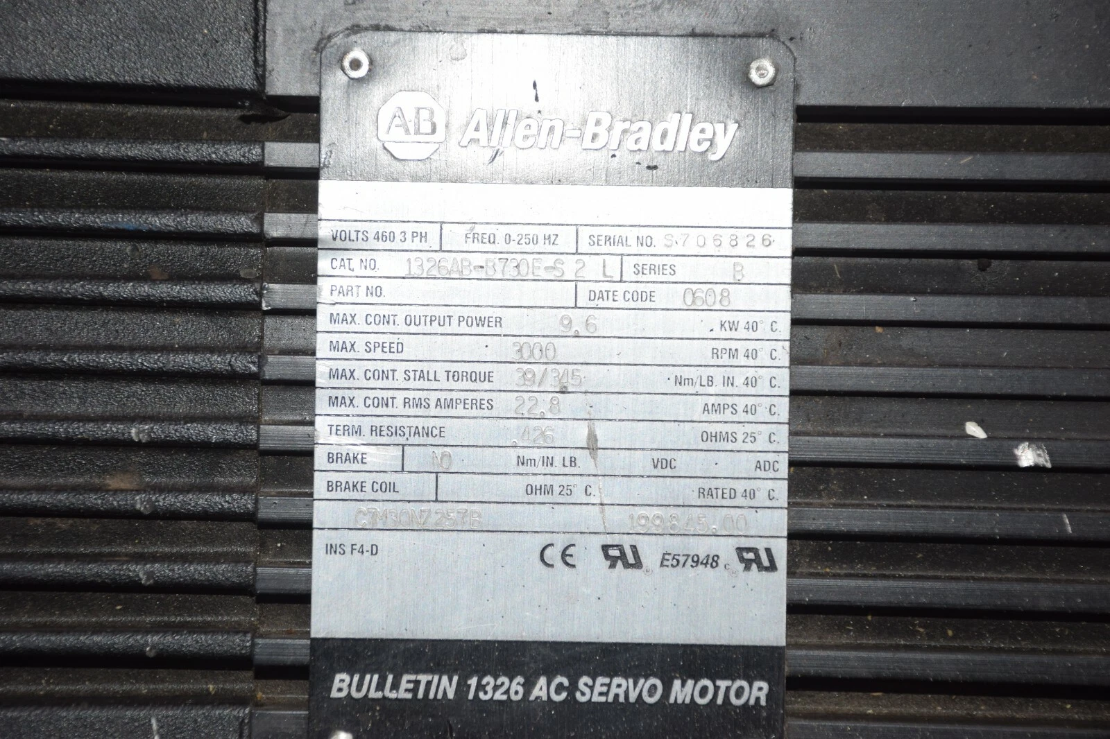Used ALLEN BRADLEY 1326AB-B730E-S2L 460V 9.6KW 3000RPM 0-250Hz 1326AB-B730E-S