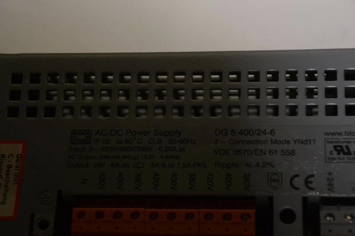 Used BLOCK AC/DC Power Supply  DG5400/24-6  3ph to 24Vdc 3 Phase converter to DC 24V