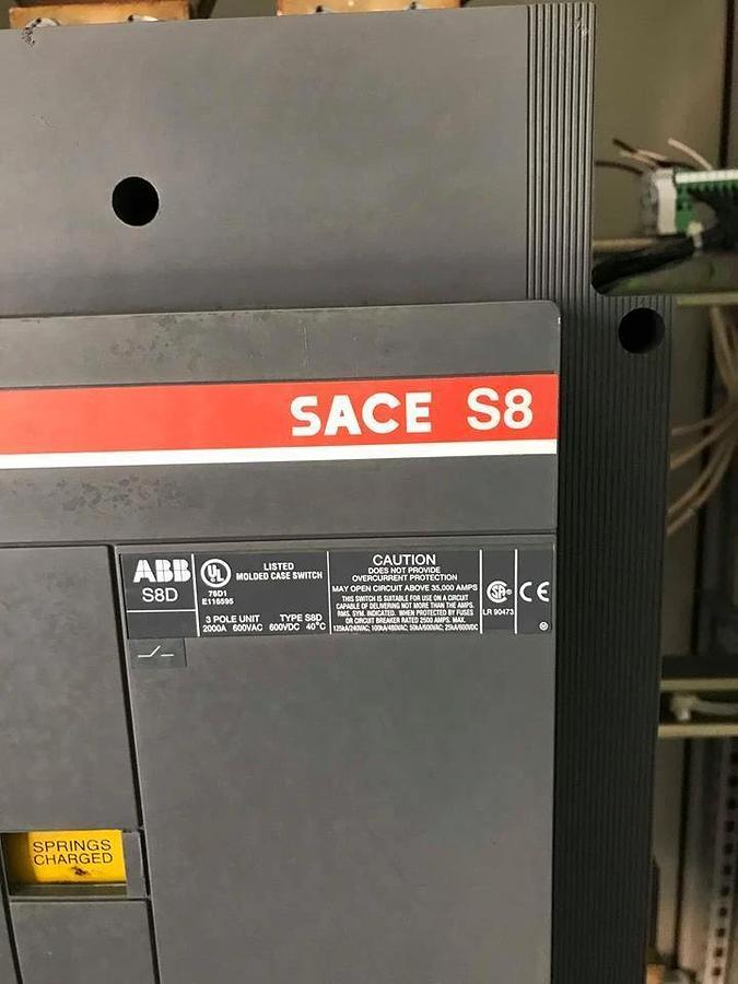 Used ABB 122154053-001 600v SACE S8 S8D 2000A 3P Molded Case Switch K8TL K8TM
