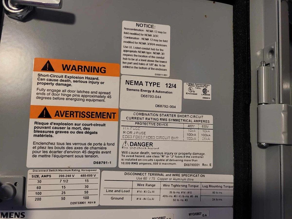 Siemens  17CSD92NF51 Ser. D Combination Starter Size 0-4 (NEW - NO Starter)