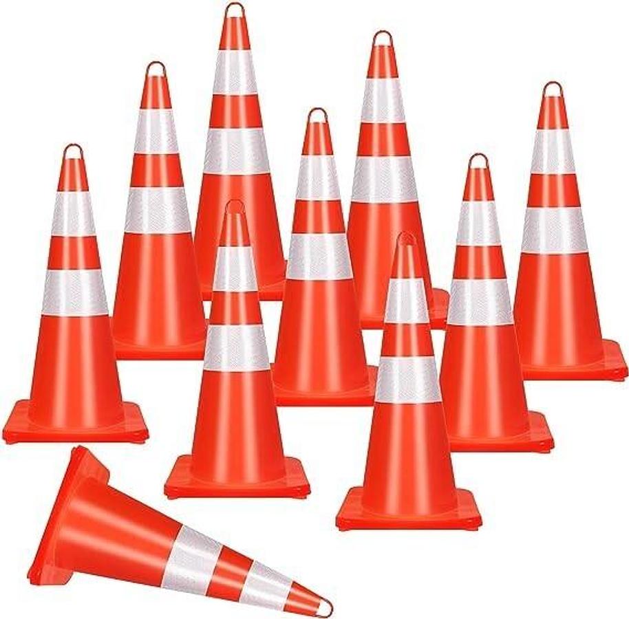 (Box of 10) DOKIO 28-10 28" Traffic Cone Safety Cones w/ Reflective Collars NEW