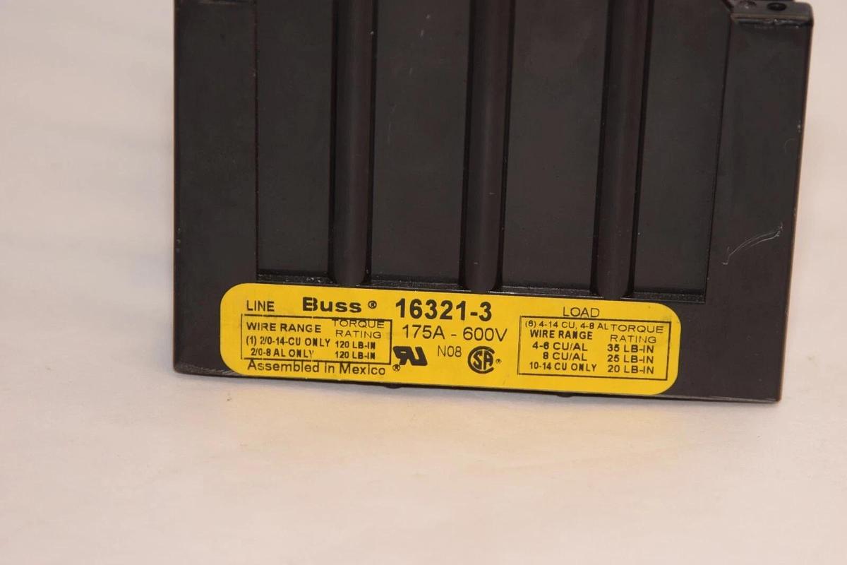Used BUSSMANN 16321-3 163213 600V 175A 175 Amp 600 Volt Fuse Holder
