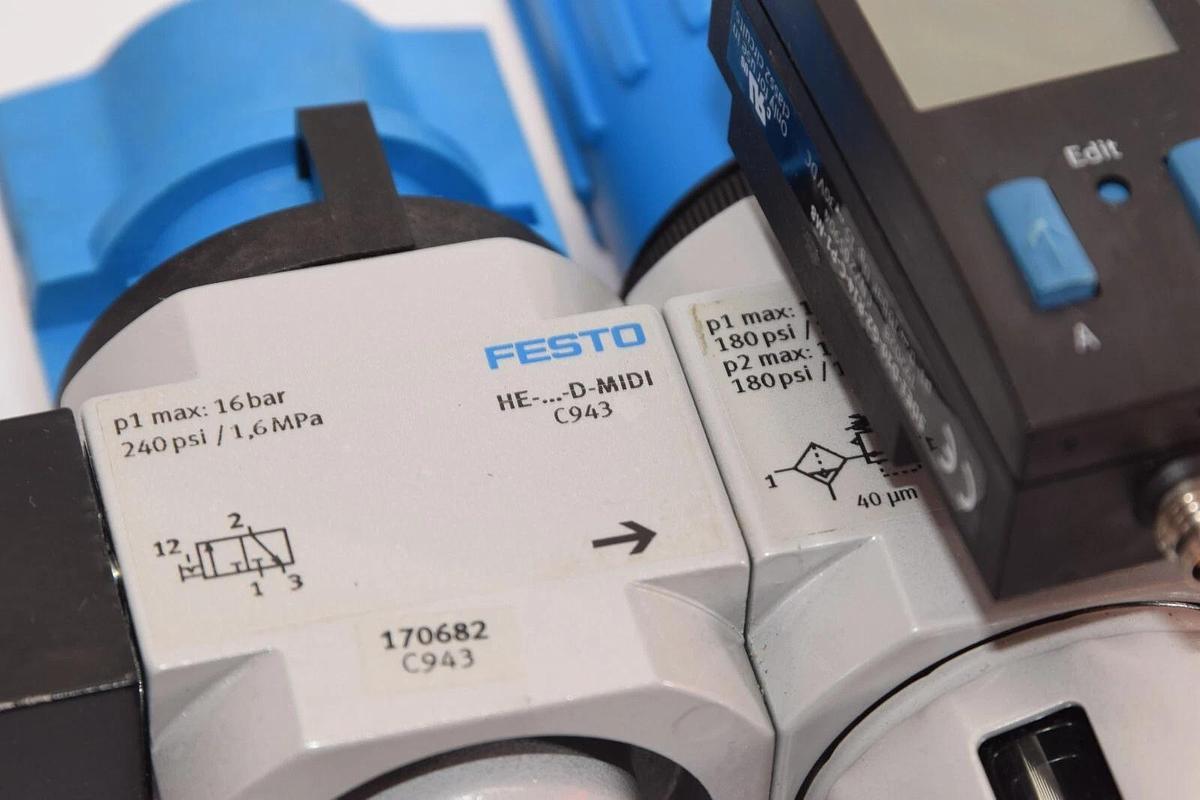 Used FESTO LFR-D-MIDI-A Filter Regulator HEE-...-D-MIDI 24 HEL-..-D-MIDI HE-..-D-MIDI