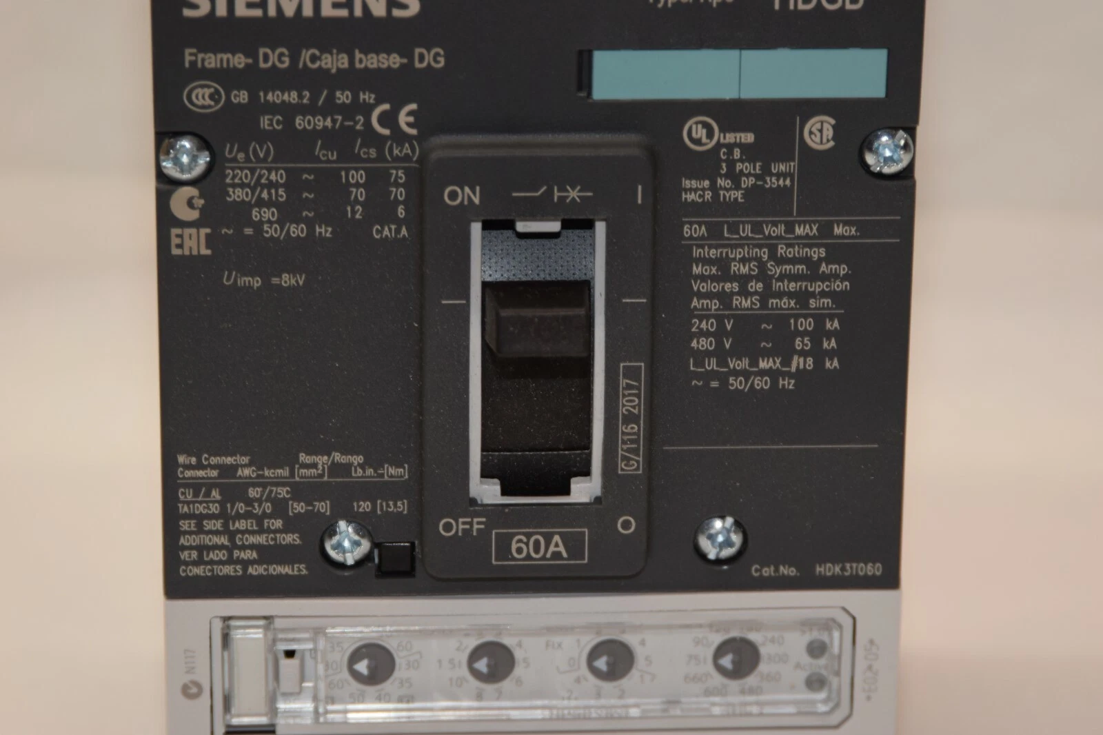 SIEMENS VL Circuit Breaker 3VL2506-2PE33-0AA0 60A 60 A Amp 3P HDK3T060F NEW
