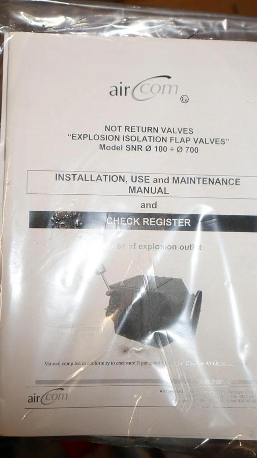 AIRCOM SRL ECOMAXX Safety Not Return Explosion Isol Valve SNR 100 ÷ 400 6" (NOS)