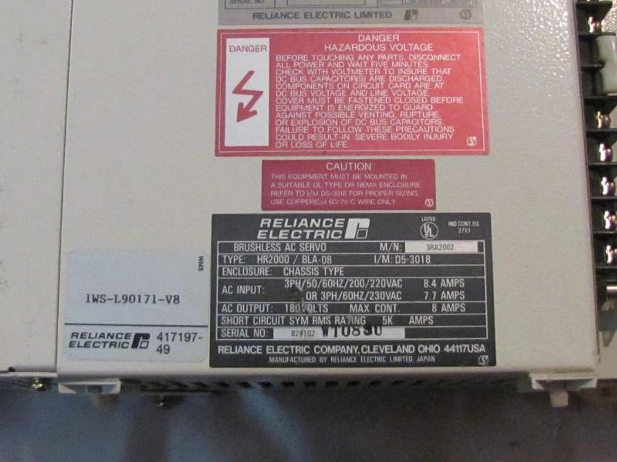 Used Reliance Brushless AC Servo Drive HR2000/BLA-08 HR2000 BLA08