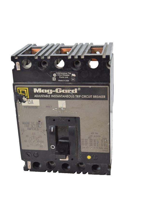 Used Square D FHP3601513M Series 2 15A Amp 3P Mag-Gard Circuit Breaker