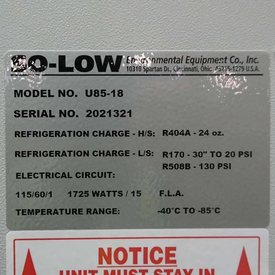 Used So-Low Ultra Low U85-18 Freezer, Upright Commercial Lab Freezer