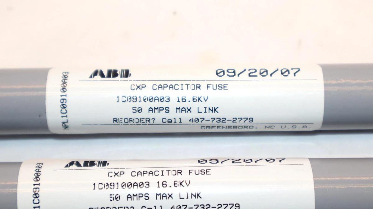 ABB 1C09100A03 16.6KV 50A Amp CXP Capacitor Fuse (New - Lot of 3)
