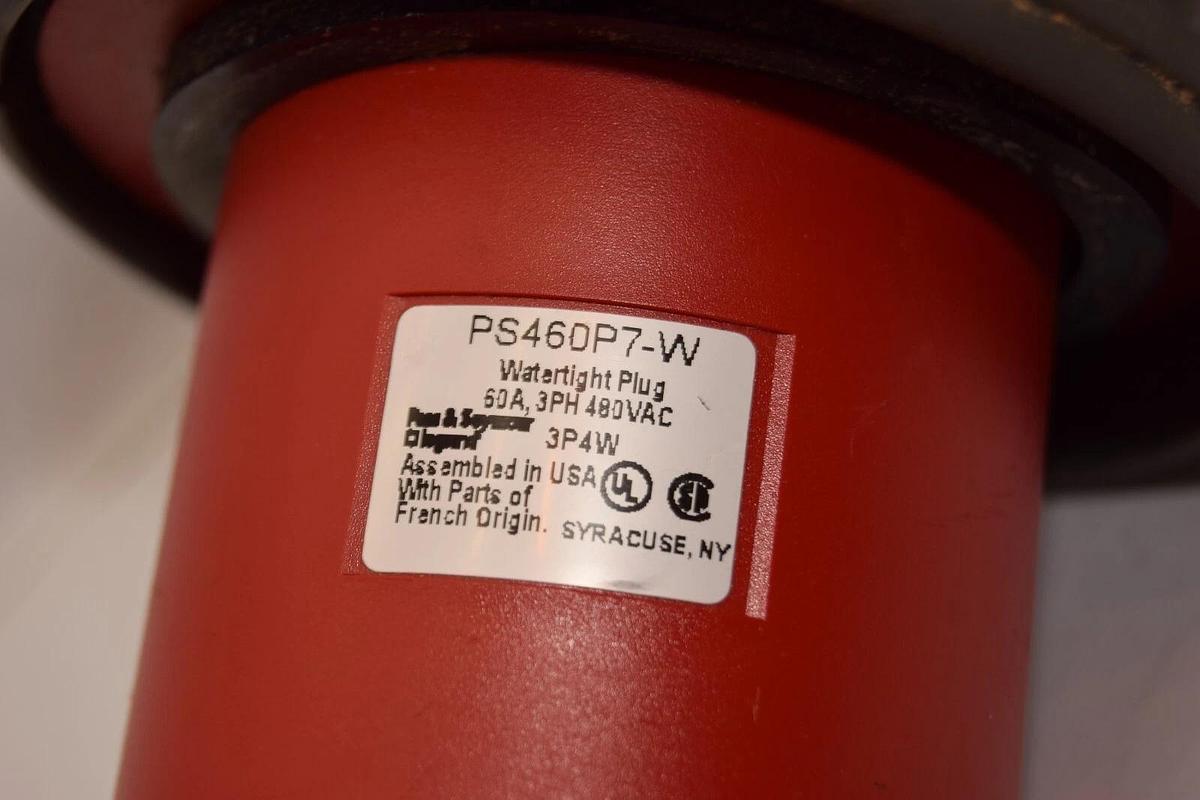 Used PASS & SEYMOUR PS460P7-W , 3P4W 60A 3Ph 480Vac Watertight Plug