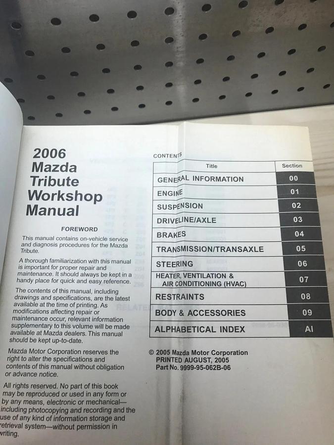Used 2006 Mazda Tribute Factory OEM Workshop Service Shop Repair Manual 06