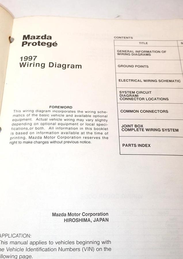 Used MAZDA Protege 1997 Wiring Diagram Manual