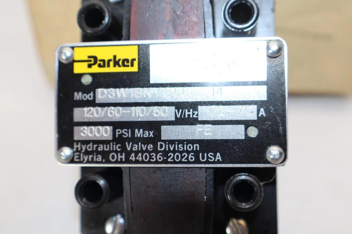 (NEW) PARKER D3W1BNYC56-14 110/120V , .72-.75A , 3000psi Flow Control Valve