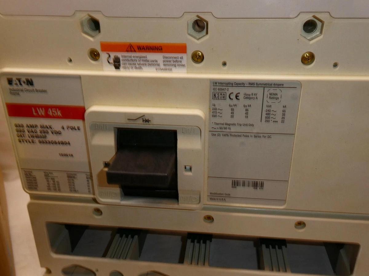 (New) Cutler Hammer EATON Breaker LW4630F  LW 45k 4P 630 amp max 690vac 250Vdc