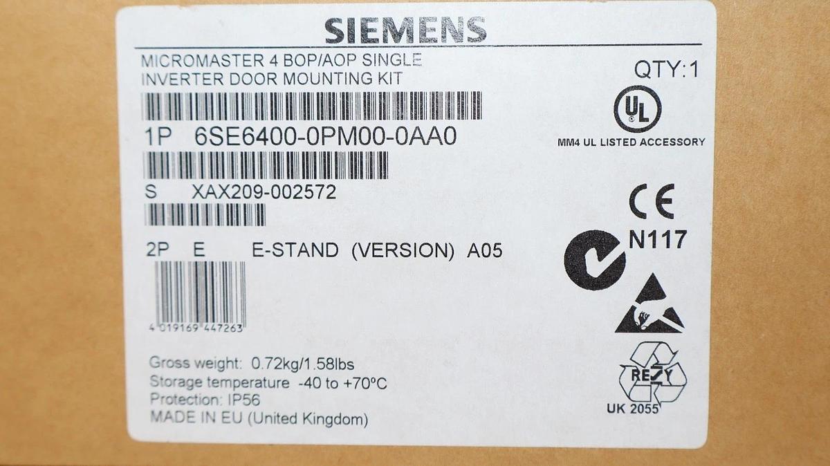 Siemens 6SE6400-0PM00-0AA0 Micromaster 4 BOP/AOP Single Door Mounting Kit (New)