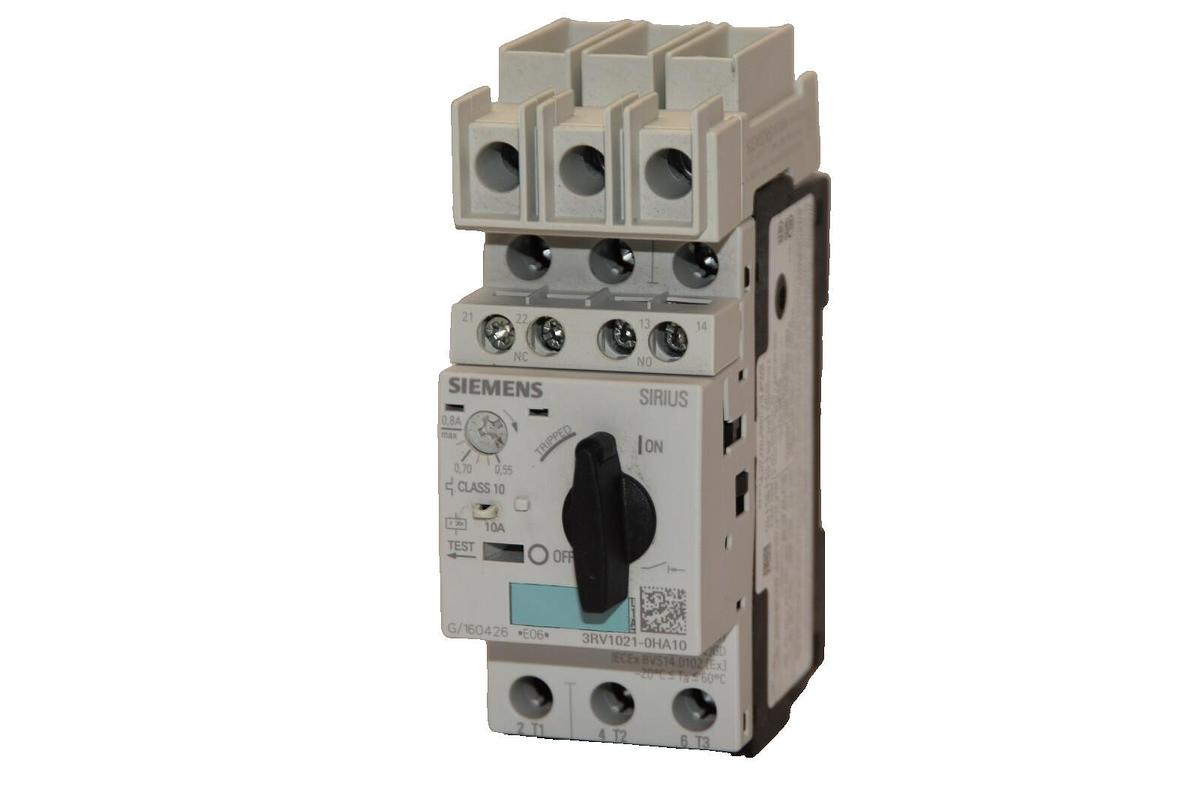 Used SIEMENS 3RV1021-0HA10 3RV10210HA10 0.55-0.8A Manual Motor Starter w/ 3RV1928-1H